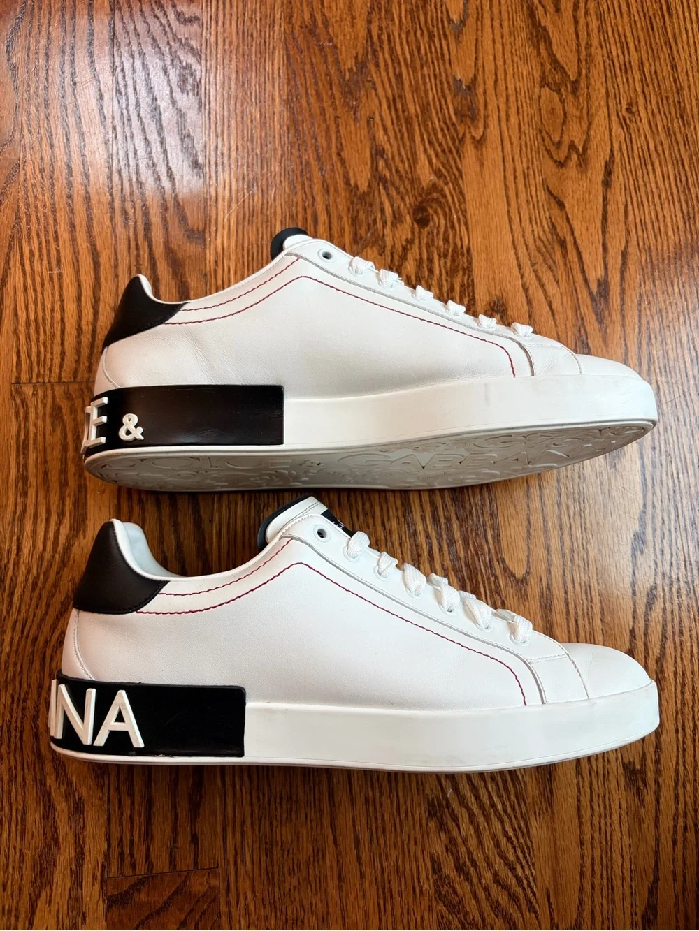 Dolce & Gabbana Portofino Logo Spoiler Sneakers White Black Red Stitch Men’s 9